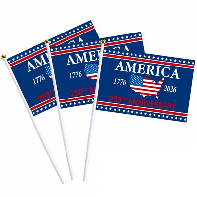 USA 250th Anniversary Hand Held Flag (4" x 6" )/250 Anniversary Stick Flag(4" x 6" )