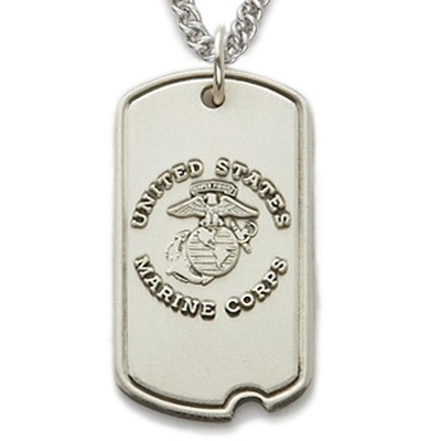 U.S. Marine Corps Sterling Silver Dog Tag w/24" Chain & Jewelry Box